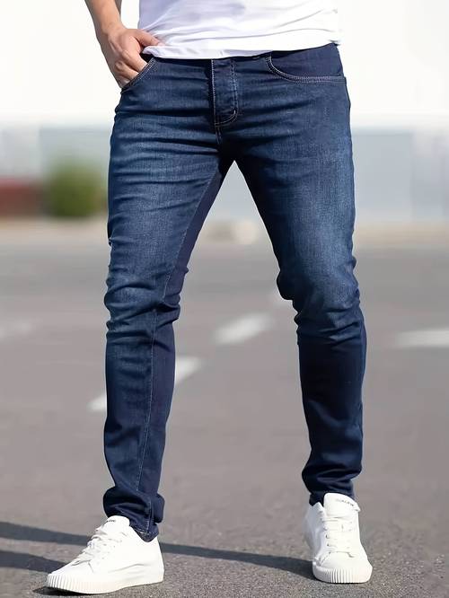 Облегающие хлопковые джинсы, мужские повседневные однотонные джинсовые брюки средней длины на весну и лето