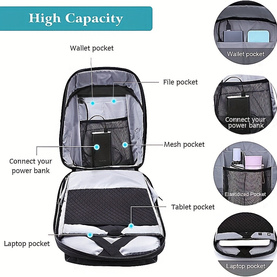 Mochila para laptop, mochila impermeable inteligente LED dinámica mochila  de ciclismo viaje mochila Bluetooth mochila, Negro -, Mochila para laptop