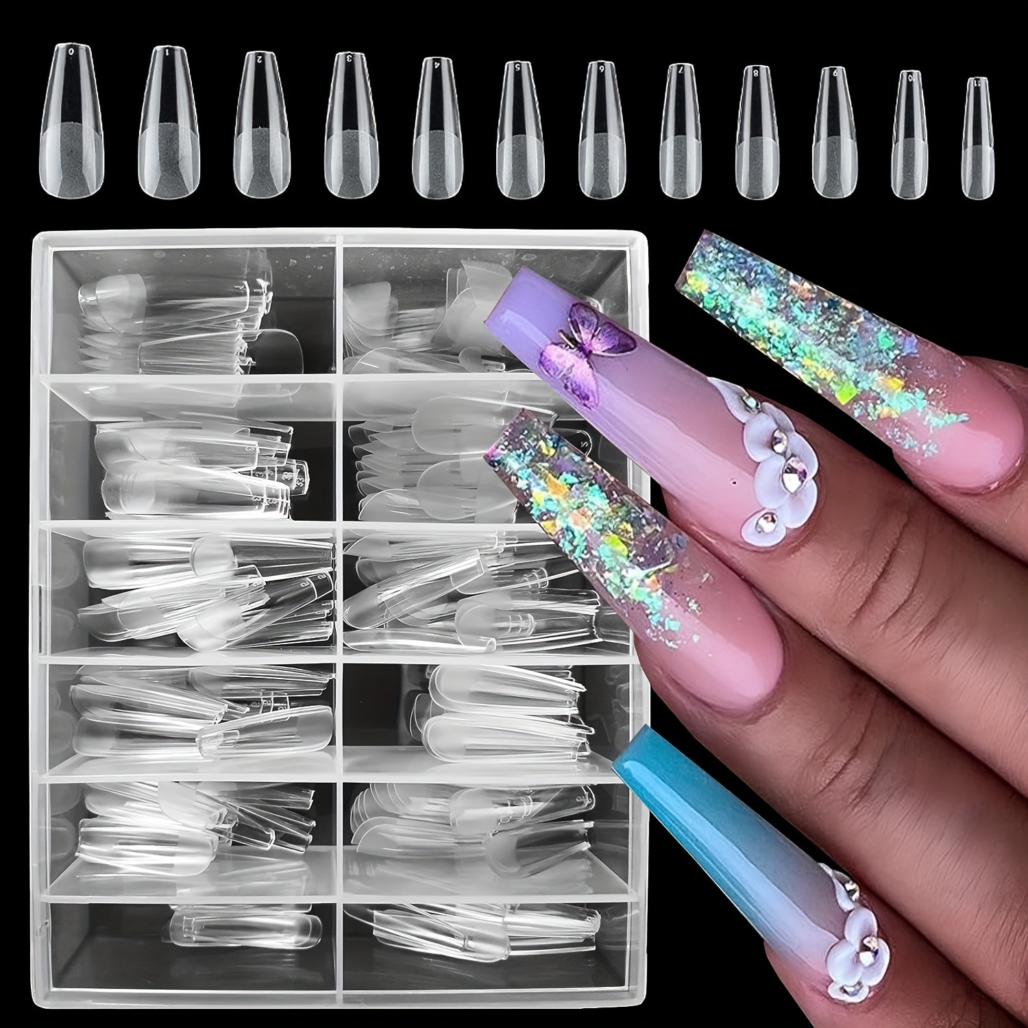 480 Stück Gel X Nail Tips – 12 Größen, Coffin & Almond Form, Transparent & Wiederverwendbar