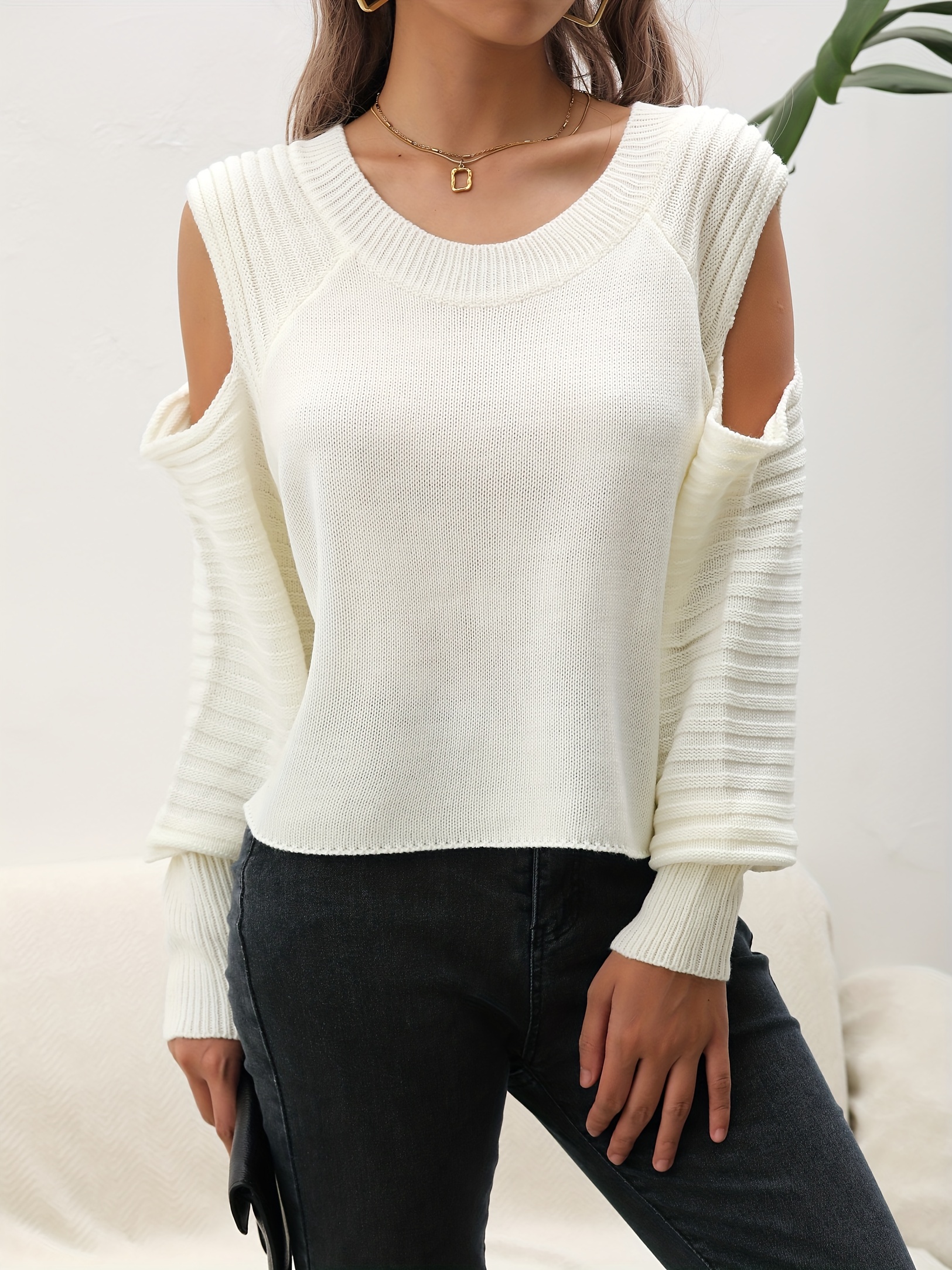 suéter liso cuello suéter casual larga hombros Temu Dominican