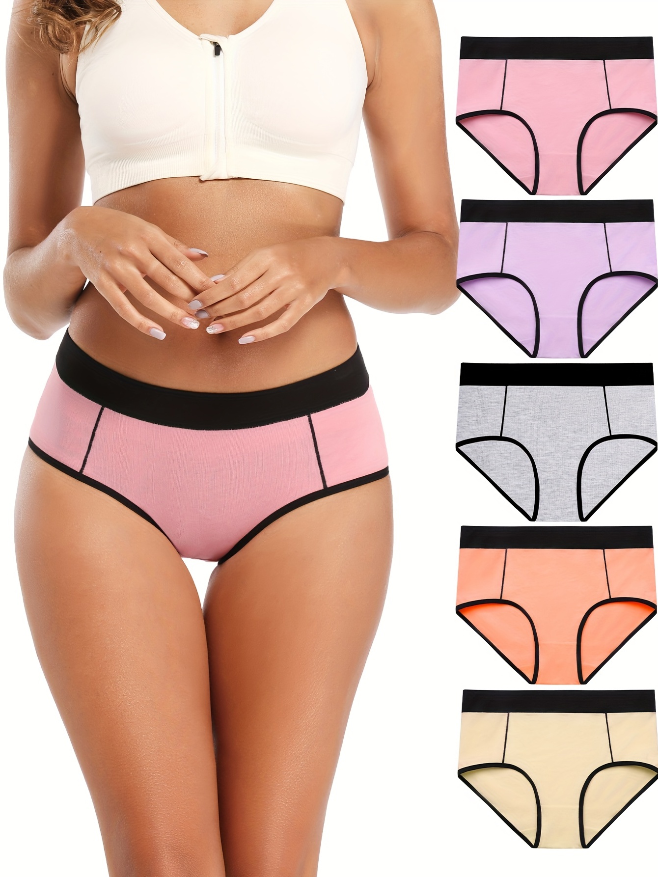 5 Pcs Simple Briefs Panties, Soft & Comfy Stretchy Panties, Women's  Lingerie & Underwear