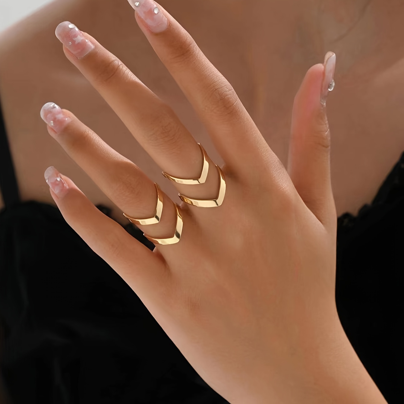 

2pcs/set Golden Hollow Multilayer Ring Women's Casual Vacation Personality Jewelry Ring