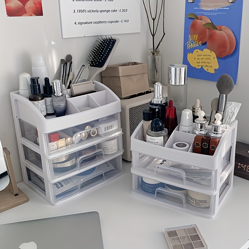 Cajón de acrílico transparente para maquillaje, organizador de escritorio,  caja de almacenamiento de cosméticos, lápiz labial, joyería, soporte para  brochas