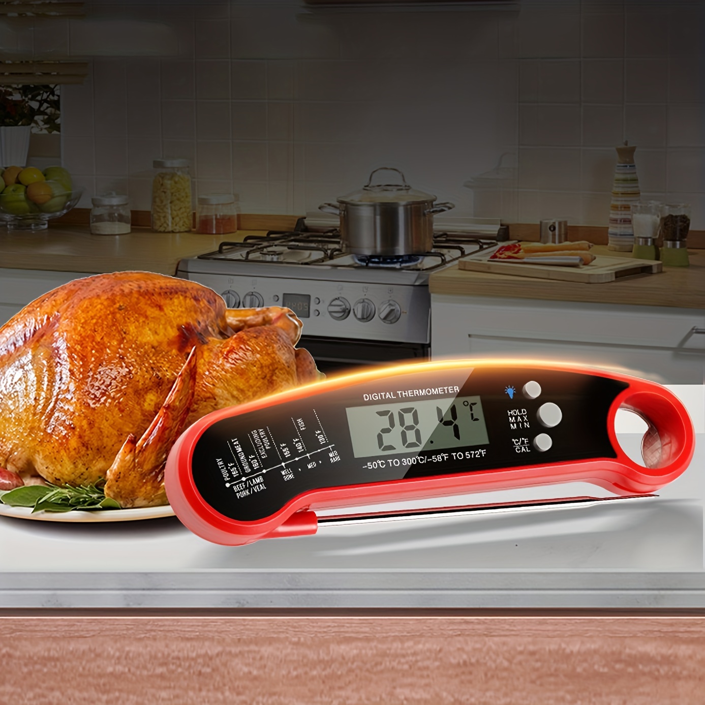 Termómetro digital de carne para asar y cocinar, termómetro de lectura  instantánea, termómetro de cocina para cocinar alimentos para dulces, agua
