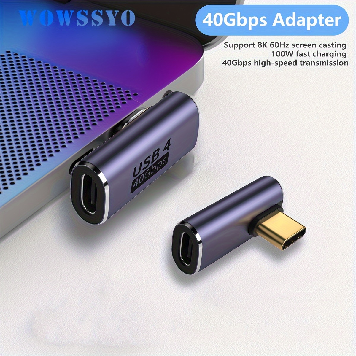 

90° Right Angle Usb C Adapter, Support Thunderbolt 3 Type-c Adapter 40gbps Data Transfer, 100w Fast Charging, 8k@60hz Video Output For Laptops, Tablets & Phones
