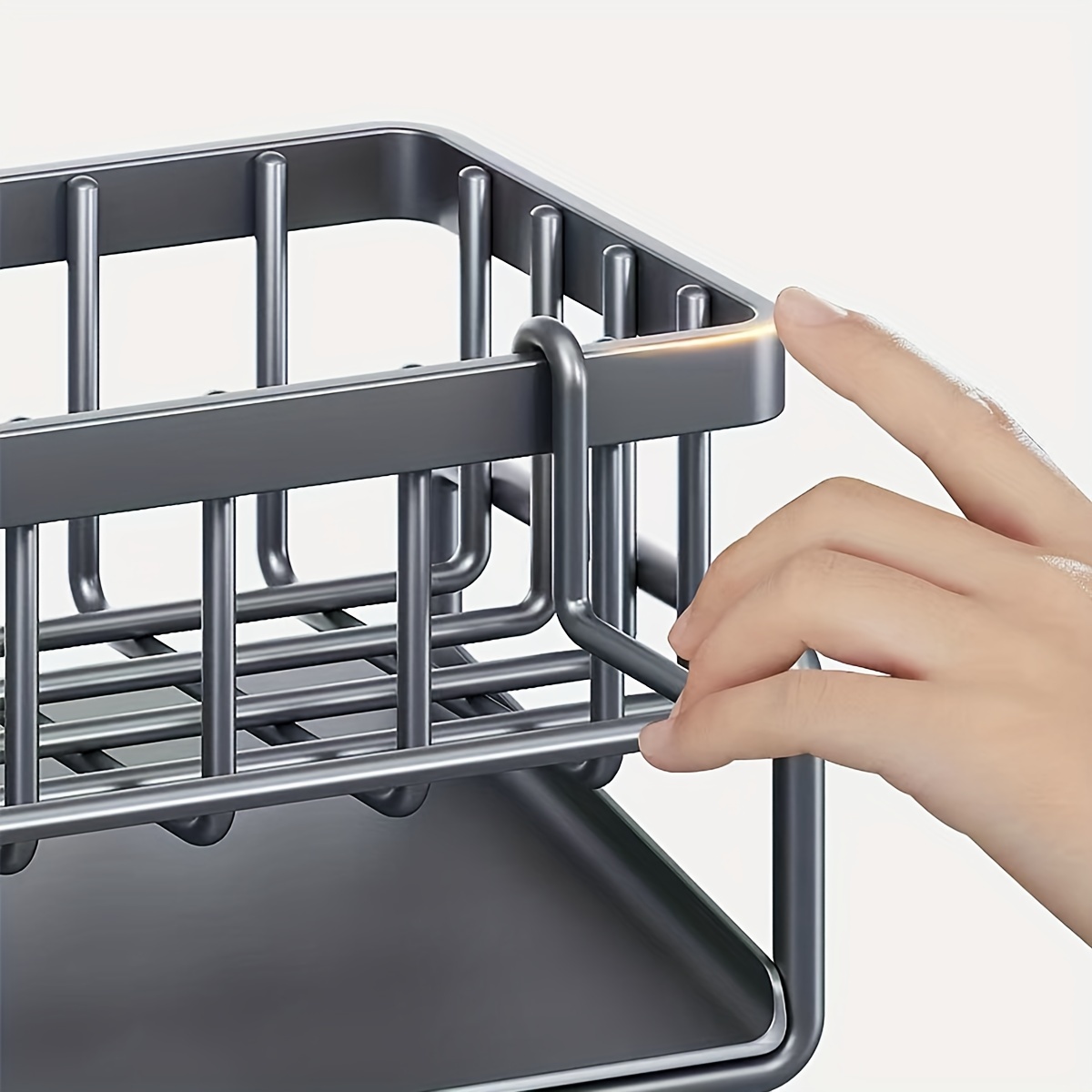 1pc Stainless Steel Sink Organizer Drying Rack, Hanging Sponge Holder,  Faucet Storage Rack with Plastic Tray