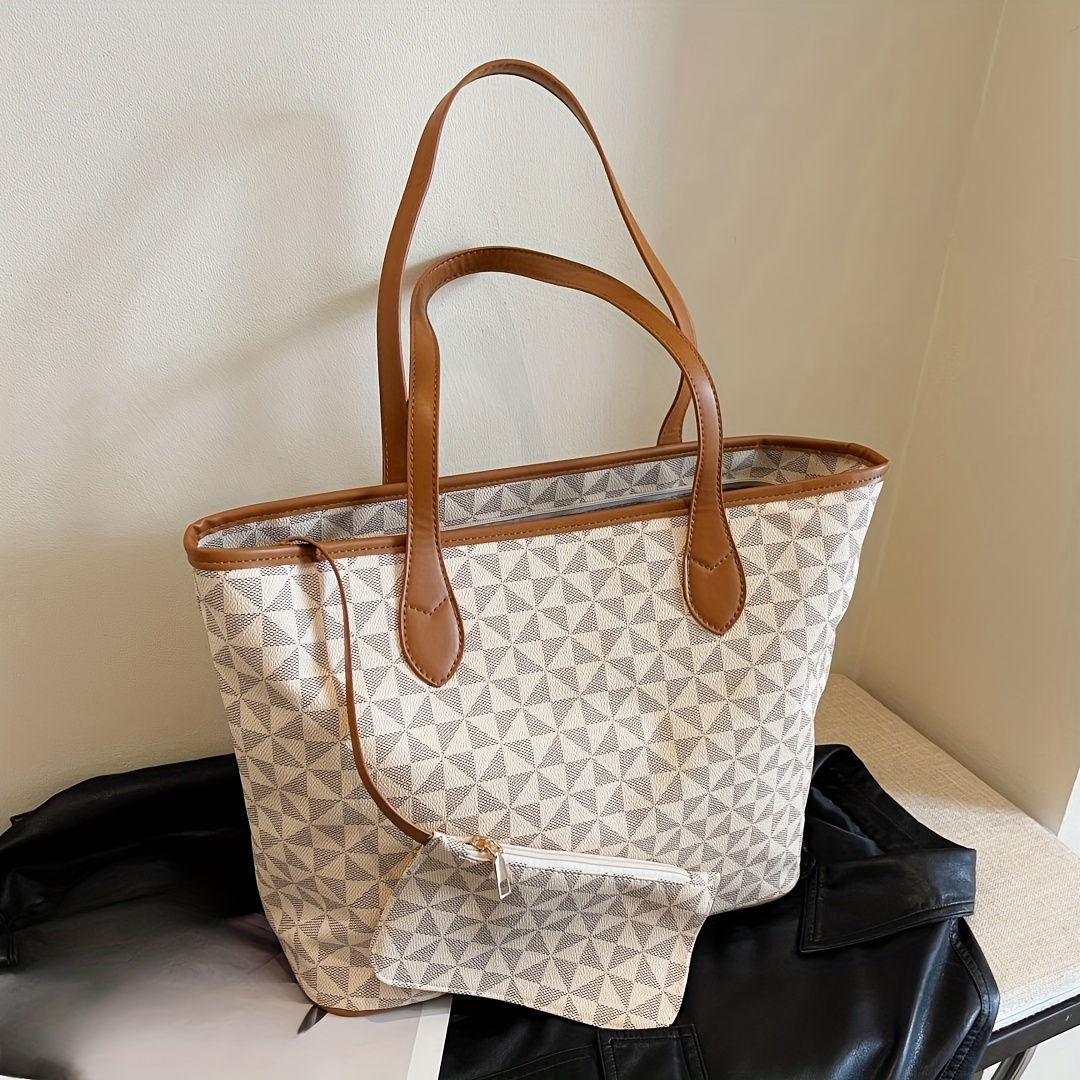 Large Capacity Patterned Tote Bag With Coin Purse