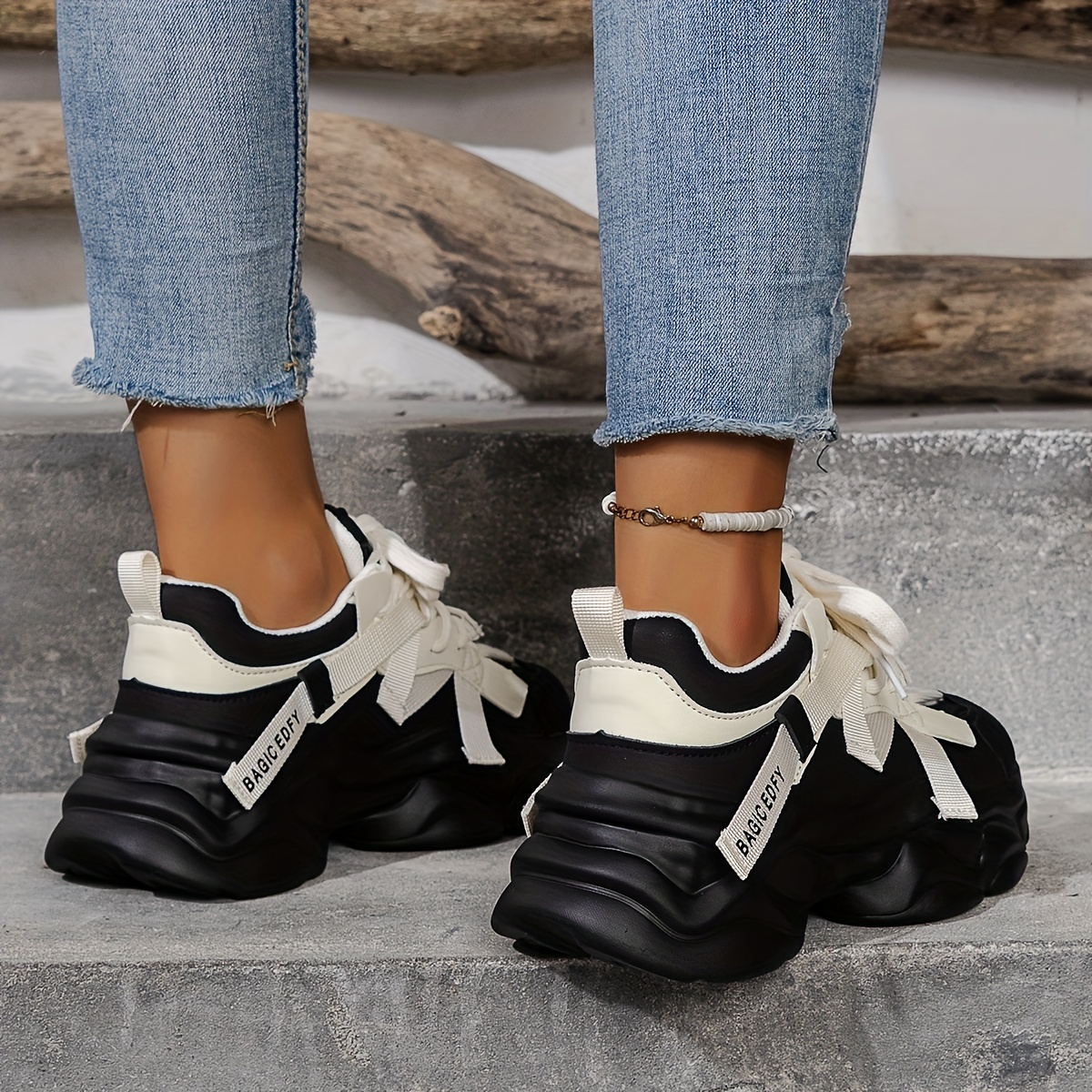 Women's Chunky Sneakers, Fashion Lace Up Low Top Walking Trainers, All-match  Platform Shoes - Temu