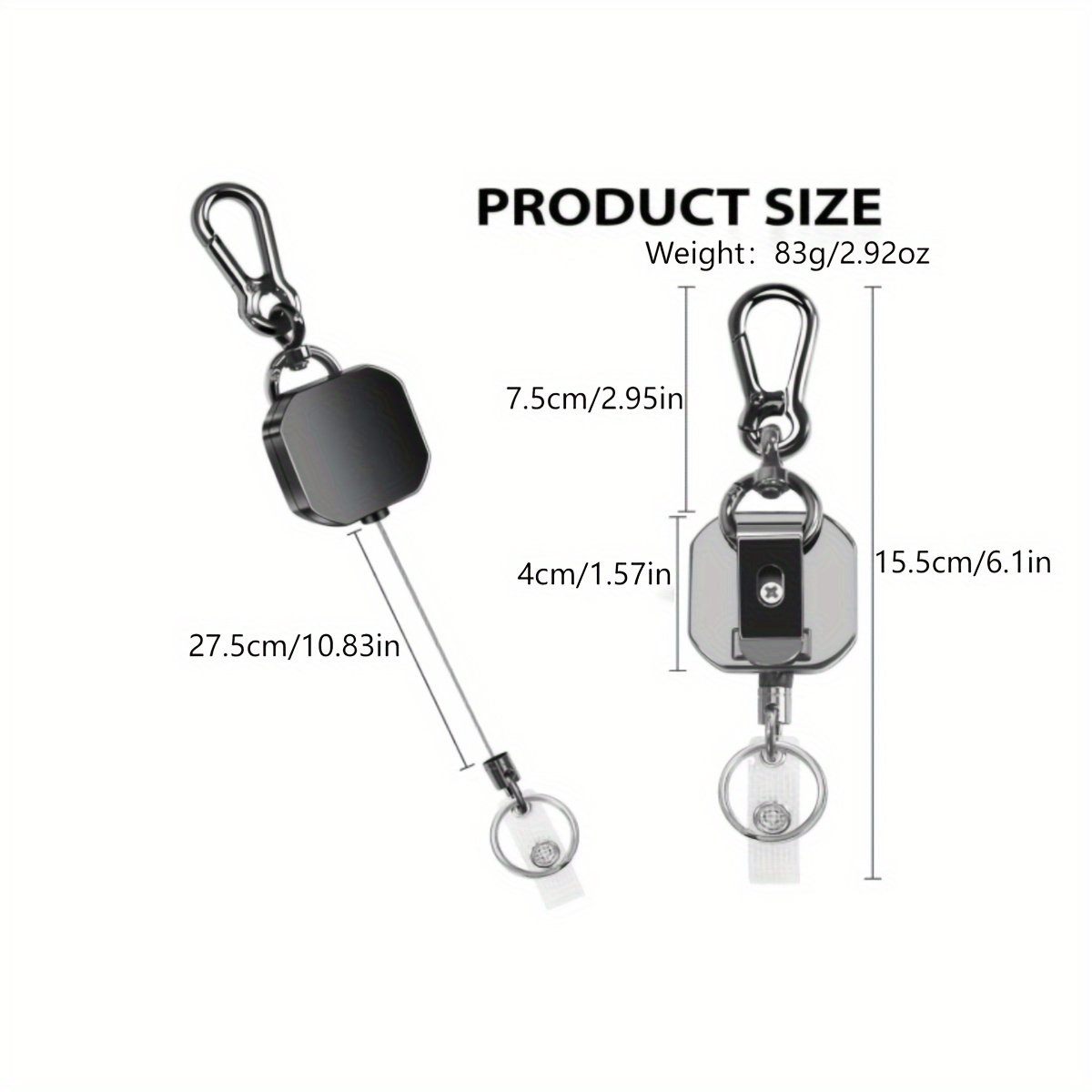 1pc Retractable Keyring, Strong Heavy Duty Key Chain with ID Card Badge Strap, Steel Belt Clips and 23.6in Extending Steel Lanyard Reel, Cool