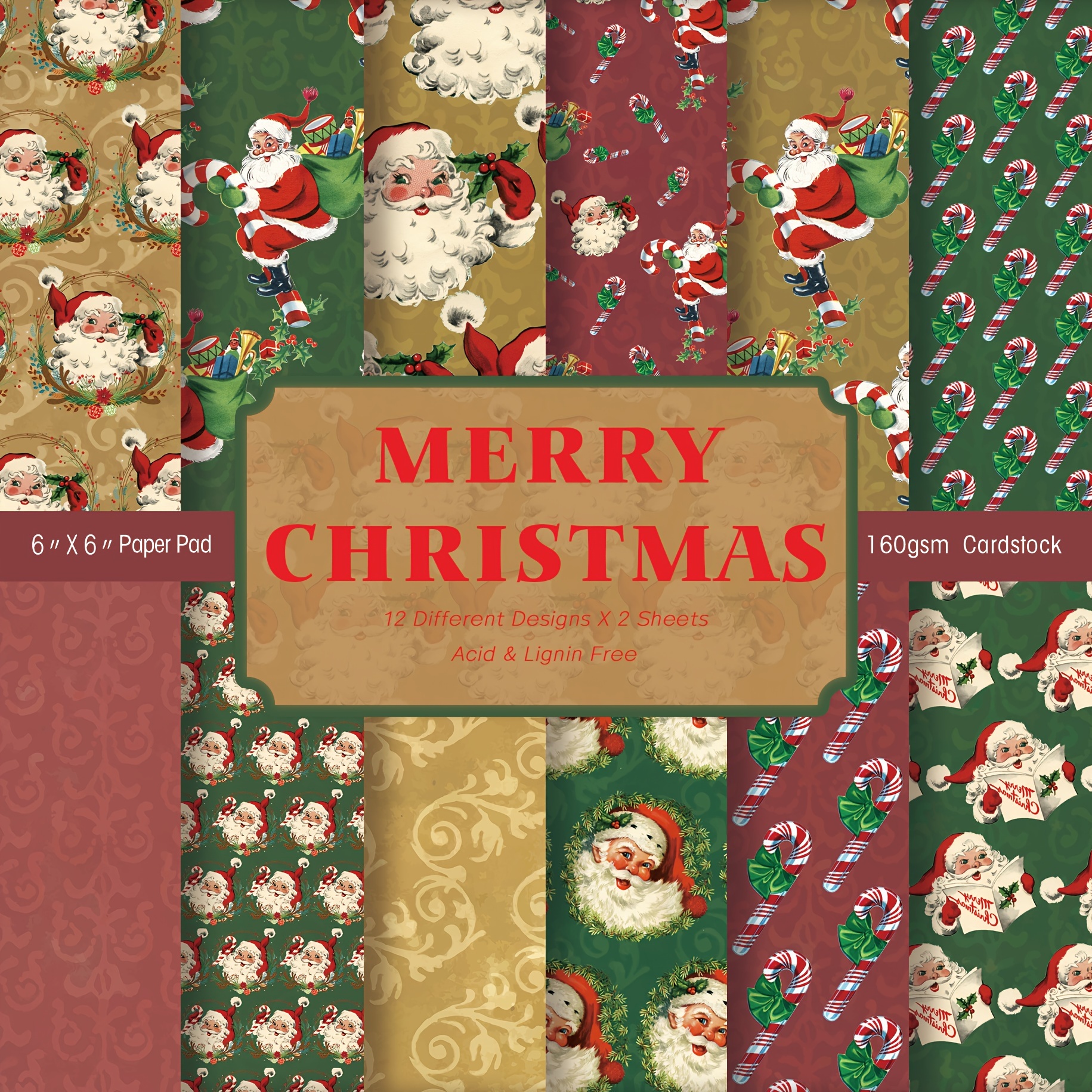 Christmas Cardstock Pack Patterned Paper Junk Journal Mixed 