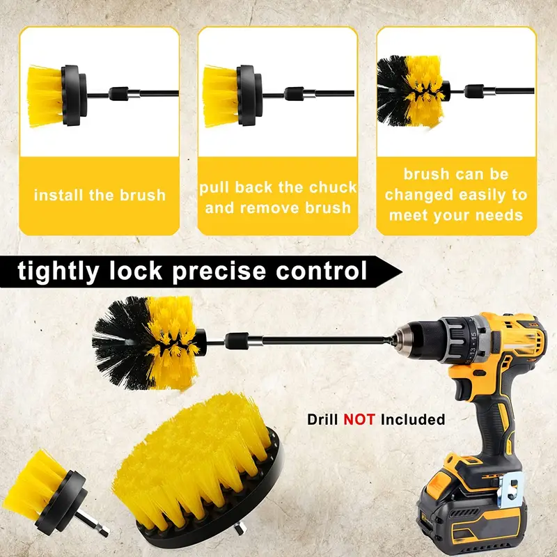 5 Pack Drill Brush Attachments Set Power Scrubber Cleaning Brush Bathroom Scrub  Brushes Corners Cleaning Brush kit with Extend Long Attachment for Grout,  Floor, Tub, Shower, Tile, Kitchen 