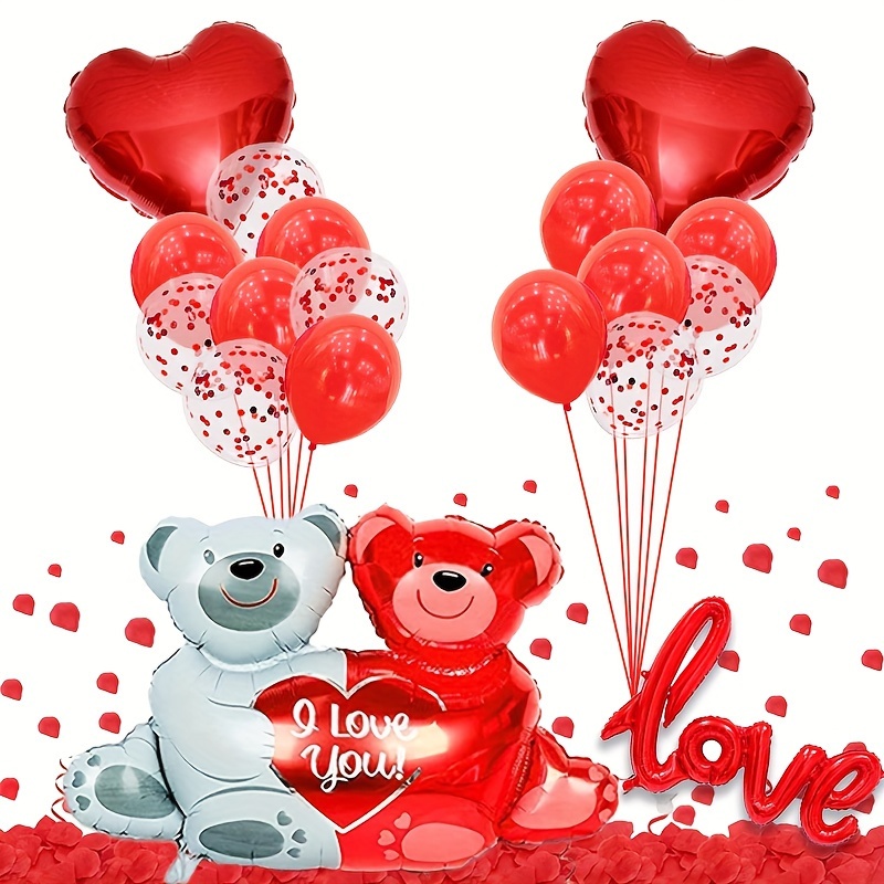 Conjunto Globos San Valentín 1061 Piezas, Globo Amo, Globo Corazón, Globo  Oso, Globo Estampado Amor, 1000 Pétalos Rosa Decoración San Valentín,  Decoración Aniversario, Regalo Pascua, Servicio Cliente 24/7