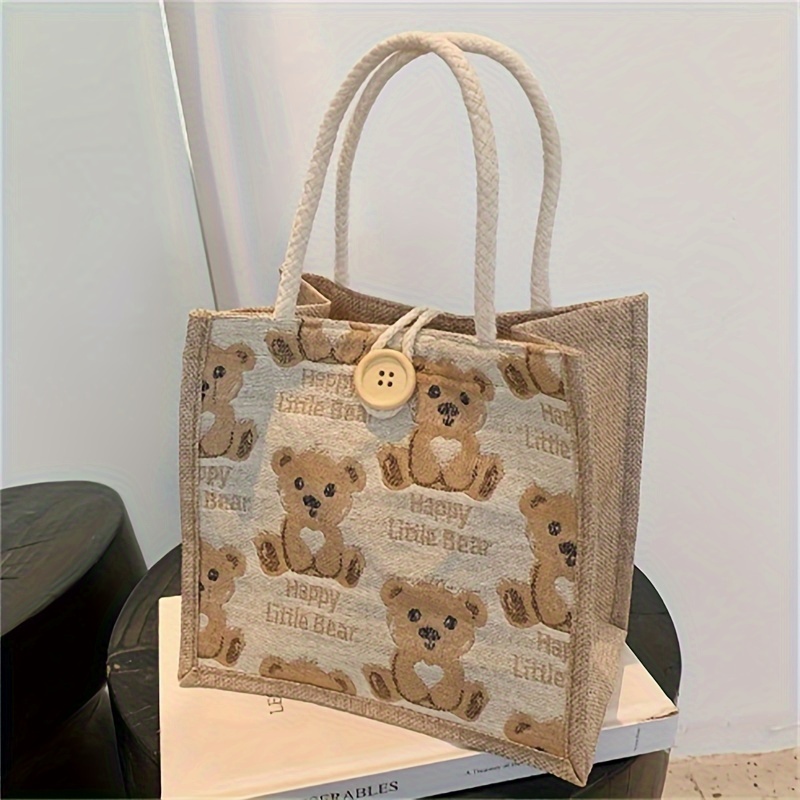 Bear Linen Tote Bag Carrying Bag Small Satchel Single - Temu