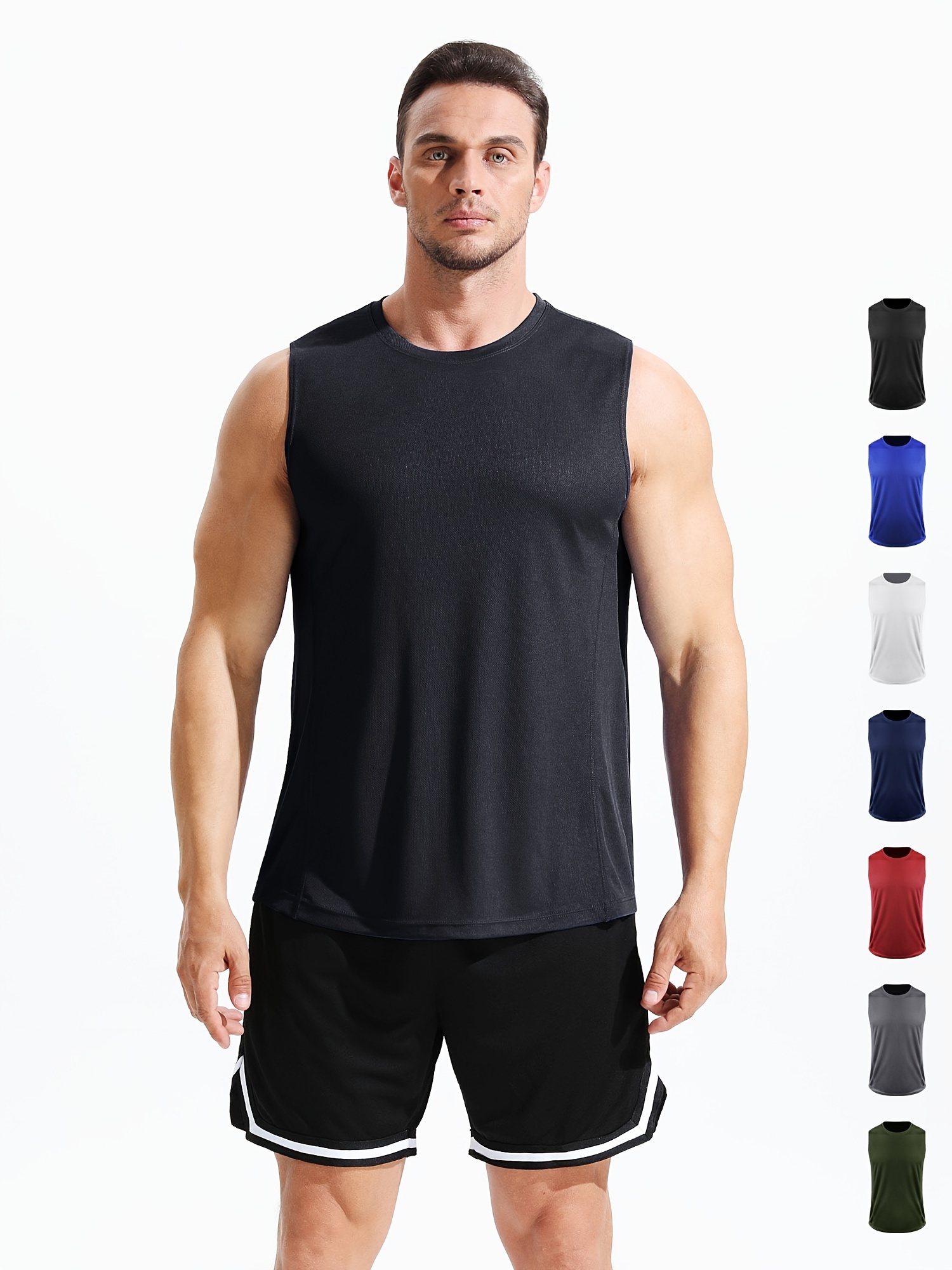 Tank Tops For Men Big And Tall Solid V Neck Casual Breathable Sleeveless T  Shirt Workout Swim Beach Shirts,Size S,Black