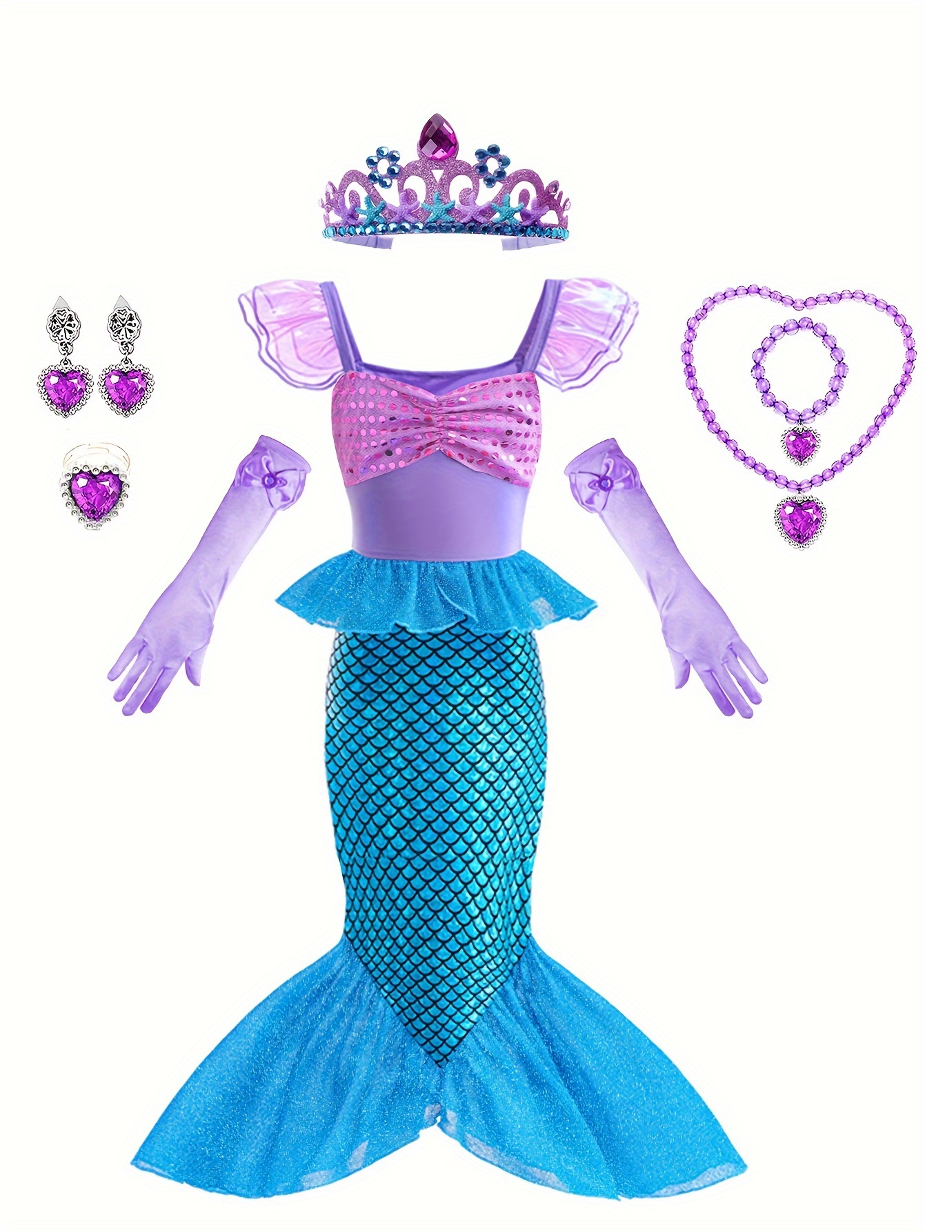 W Niños Niñas Ariel Sirena Fancy Cosplay Costume Dress