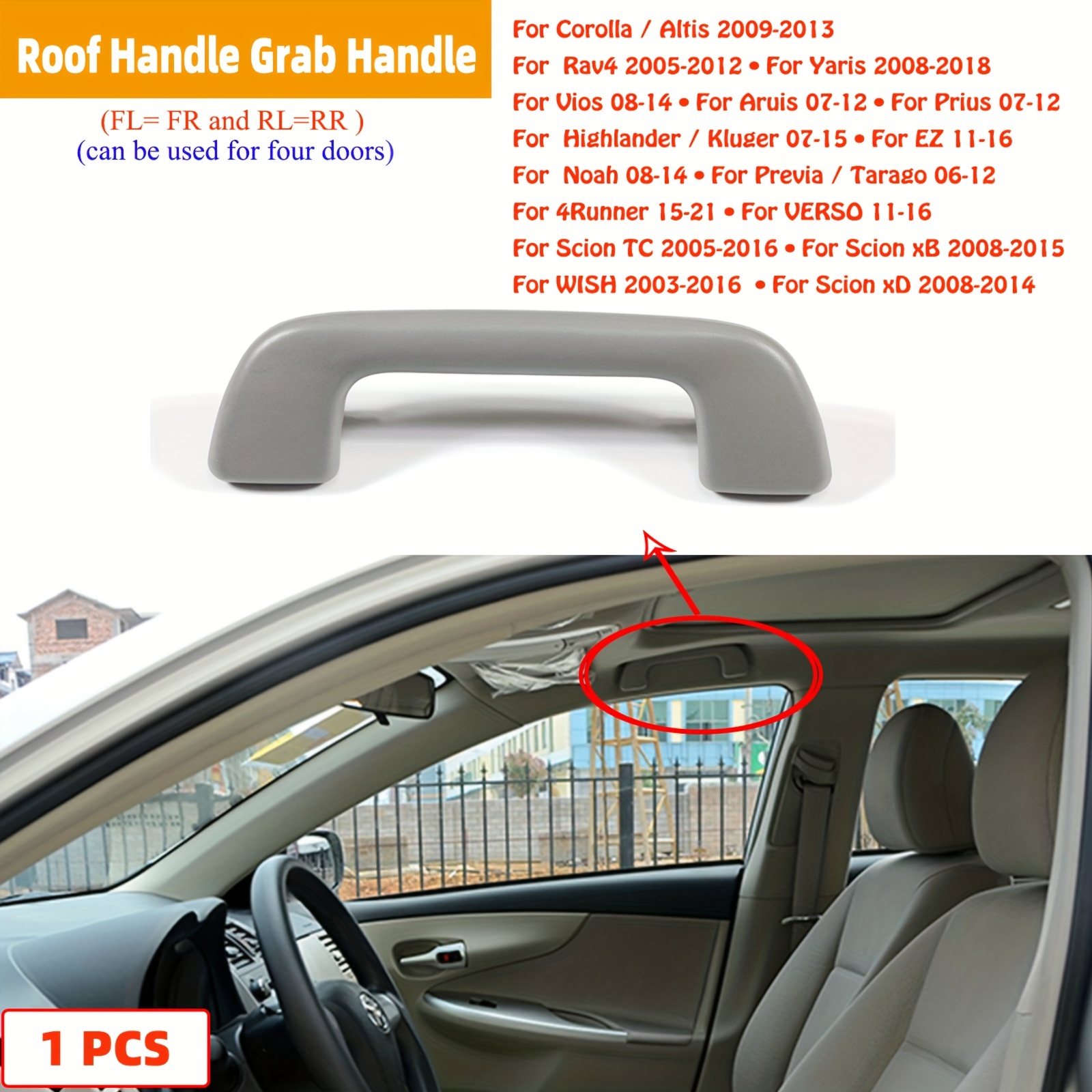 

Universal Grey Auto Roof Pull Handle Grab Rail W/ Hooks For Corolla, Rav4, For Yaris & Vios (oem:74610-52020)