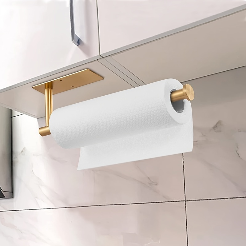  Paper Towel Holder - Self-Adhesive or Drilling, Gold Wall  Mounted Paper Towel Rack for Kitchen, SUS304 Stainless Steel Kitchen Roll  Holder Under Cabinet