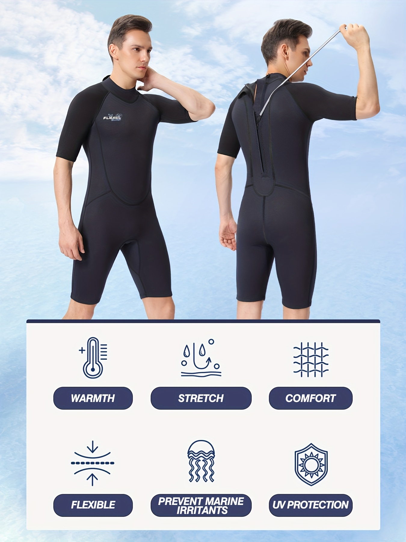 Realon Shorty Wetsuit Men Neoprene Short Sleeve Wet Suit - Temu United Arab  Emirates
