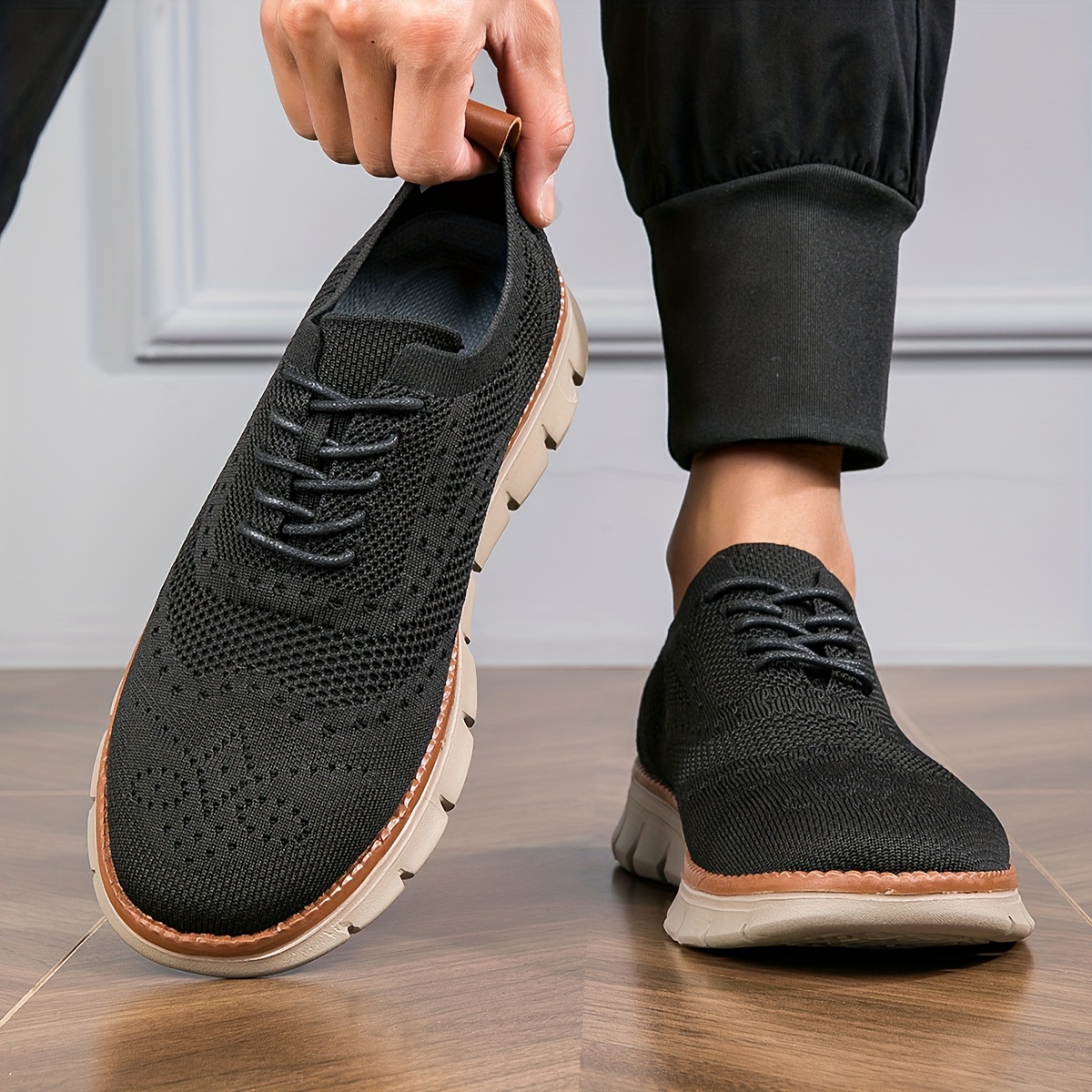 Plus Size Men's Trendy Solid Breathable Sneakers, Comfy Non Slip Soft Sole Lace Up Shoes For Men's Outdoor Activities