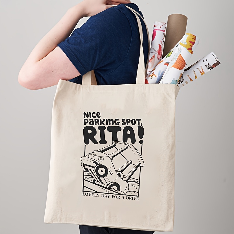 

1 Pc Nice Parking Spot Rita Pattern Canvas Bag, Women's Shopping Bag, Best Gift For New Year, Commuter Shoulder Bag For Women