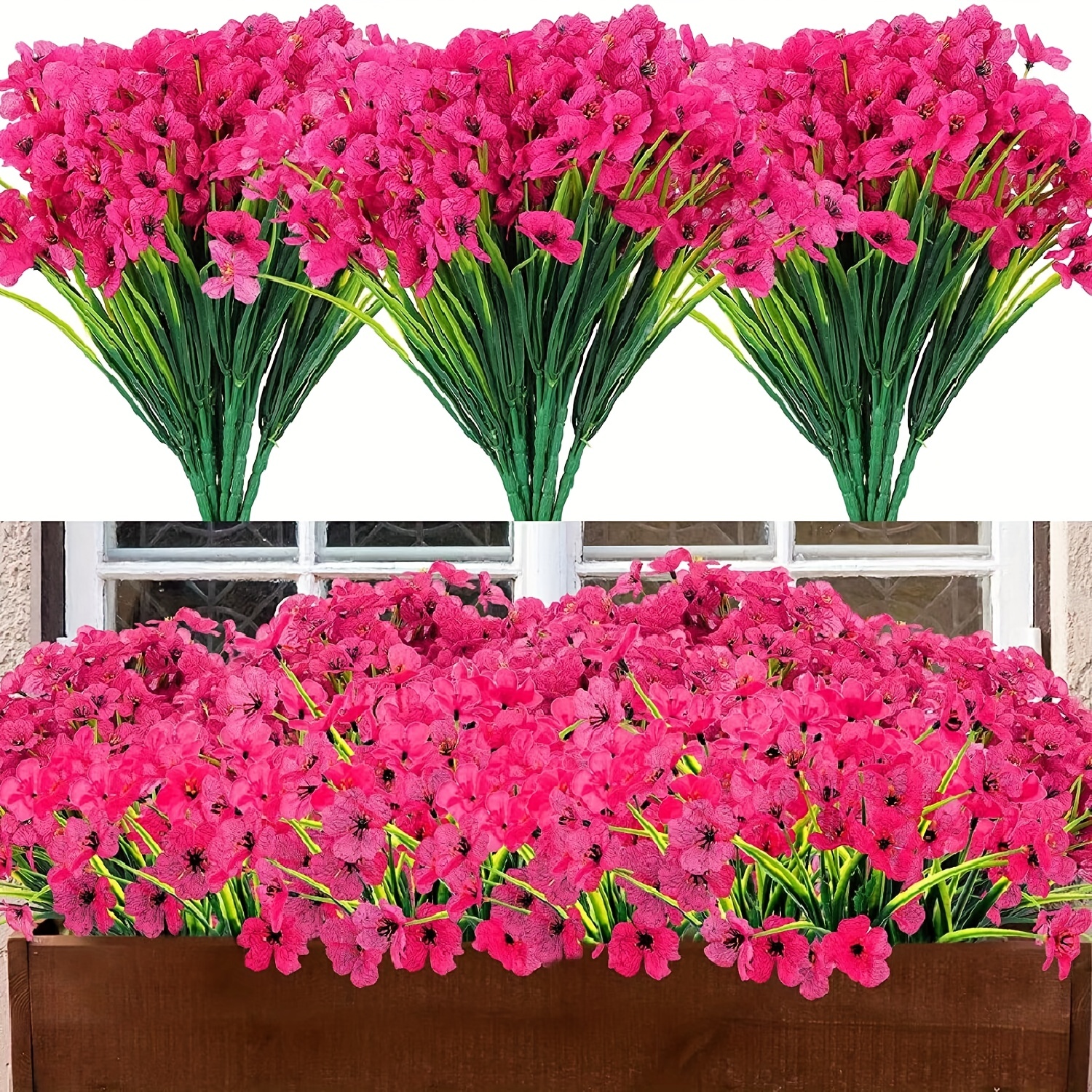 

12pcs, Artificial Outdoor Flowers Violet Uv Resistant Fake Plastic Faux Greenery Plants For Wedding Home Garden Porch Decoration (red)