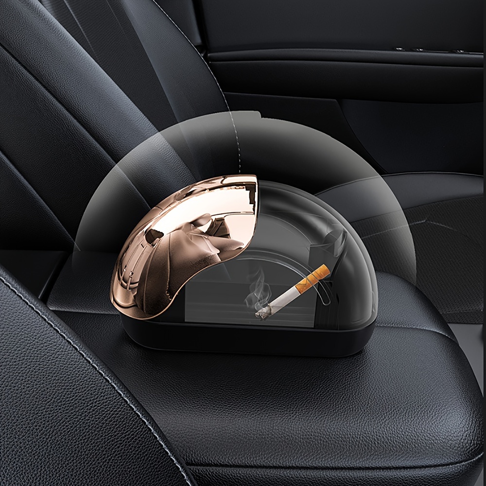 THIKPO Car Ashtray, Portable Ashtray for Car, Mini Car Trash Can,  Detachable Stainless Steel Smokeless Ash Tray with Lid, LED Blue Light,  Windproof for Outdoor Travel, Home Use 
