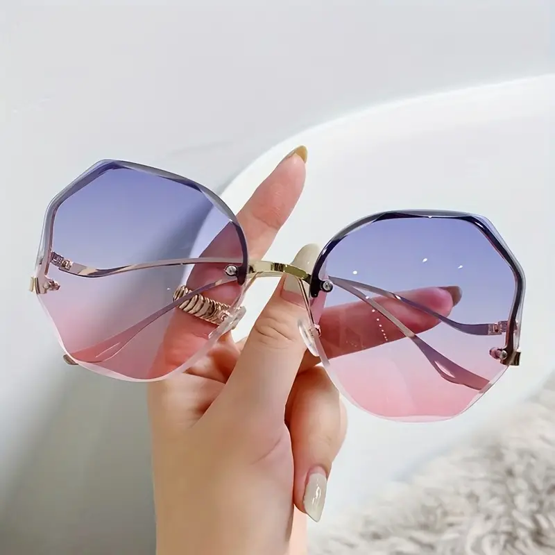 Gradient Lens Metal Frame Rectangle Sunglasses Trendy - Temu