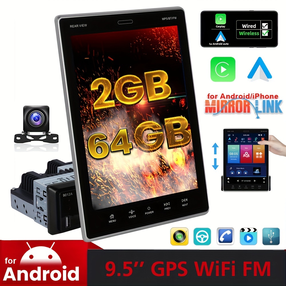 2G+32G Android 12 Doble DIN Estéreo de coche con Apple Carplay inalámbrico  y Android Auto, 7 pulgadas pantalla táctil de coche Radio con GPS WiFi