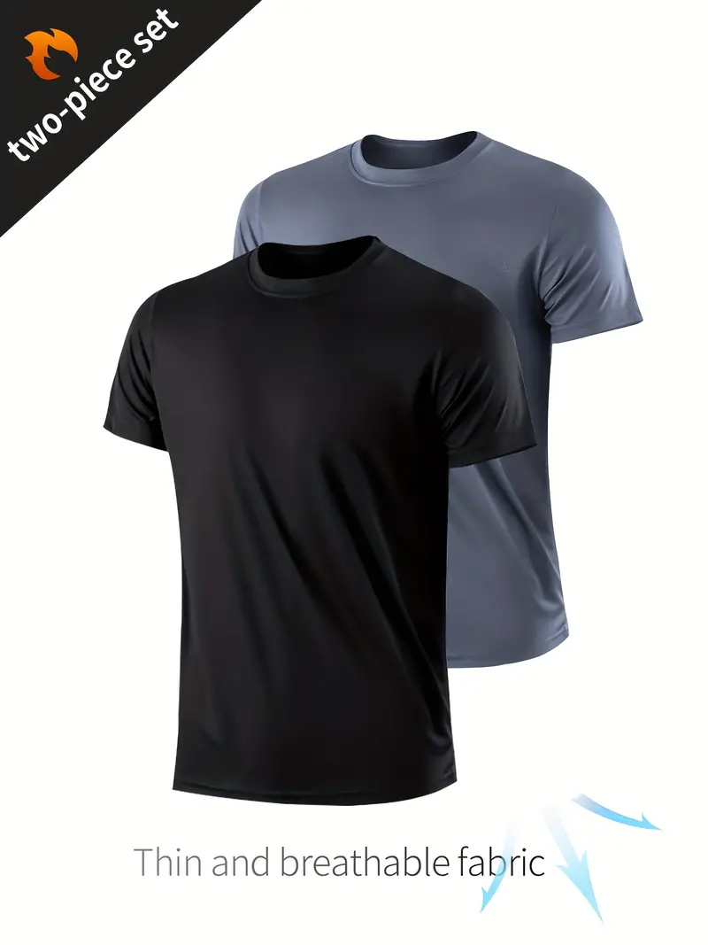 2-Pack Men's Lightweight Crew Neck Short Sleeves Ultra-thin Quick-drying Casual Breathable Compression Sports Shirt (various sizes)