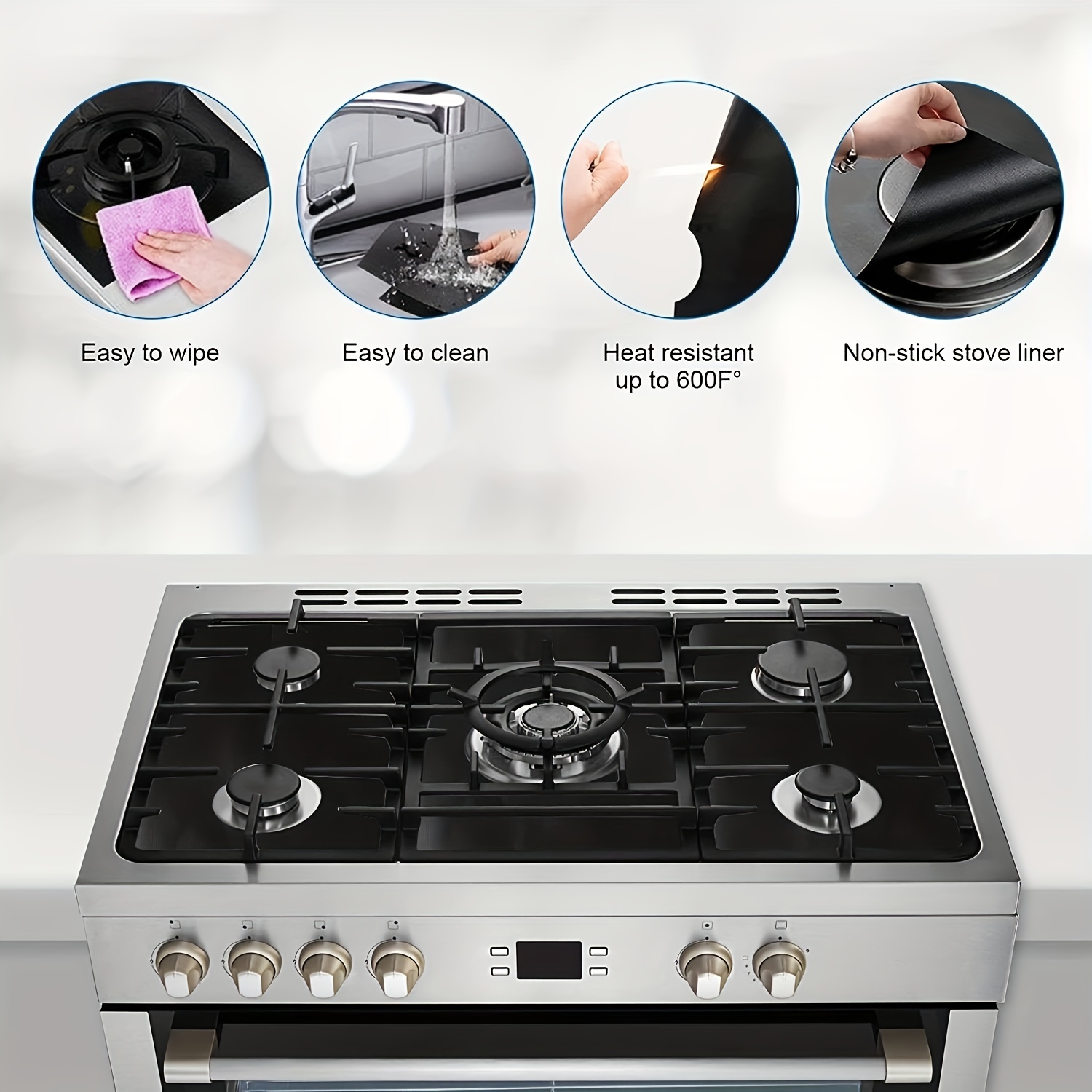 Stove Covers for Gas Stove Top 5 Burner, High Temperature And Oil Resistant  Stove Top Mats for 5 Burner Gas Stove Non-Stick Washable Keep Stove Clean