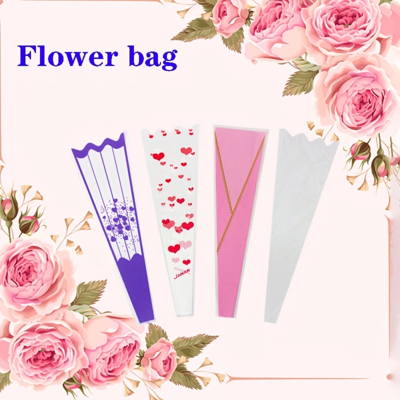 100 PCS Single Rose Sleeve Bouquet Bags Plastic Single Flower Wrapping Rose  Pack