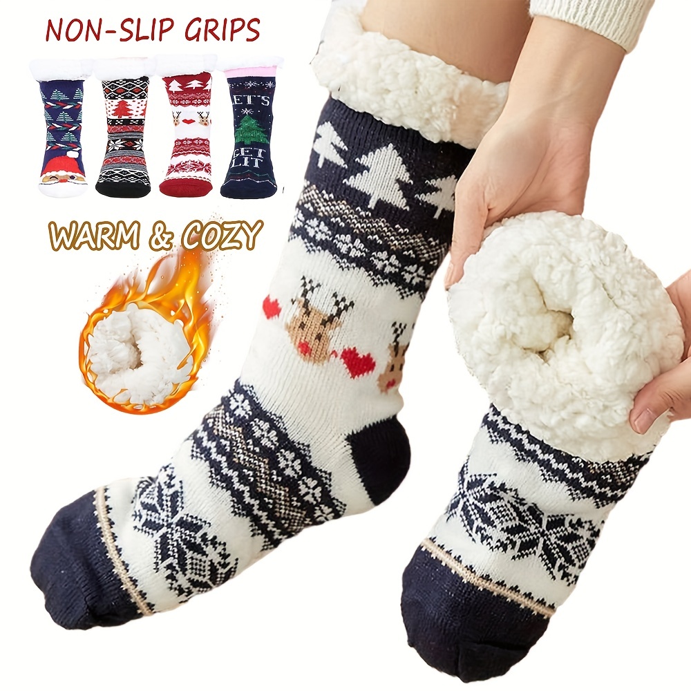 Women Winter Fuzzy Slipper Socks Non Slip Bed Warm Socks with Grips Plush  Socks