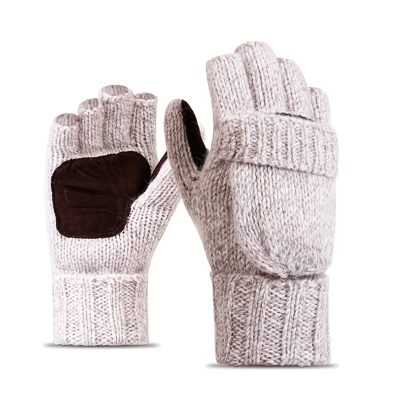 1 paio di guanti in lana a maglia a metà dito per uomo e donna, con  apertura a scomparsa, ideale scelta per regali