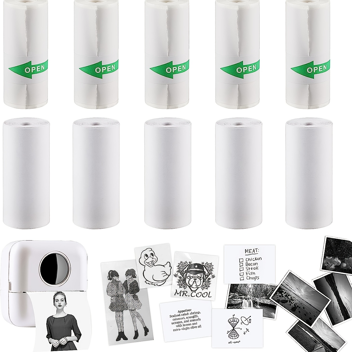 6 rollos de papel autoadhesivo, papel adhesivo térmico adhesivo para mini  impresora térmica de bolsillo, impresora térmica de recibos, 2.205 in x 8.9