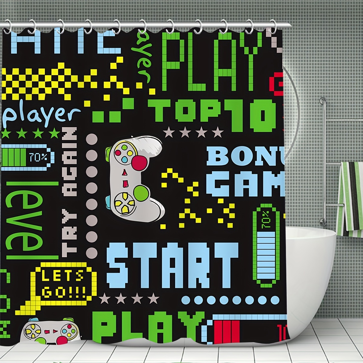 Cartoon Game Controller Pattern Bathroom Sets Rugs Shower Curtain