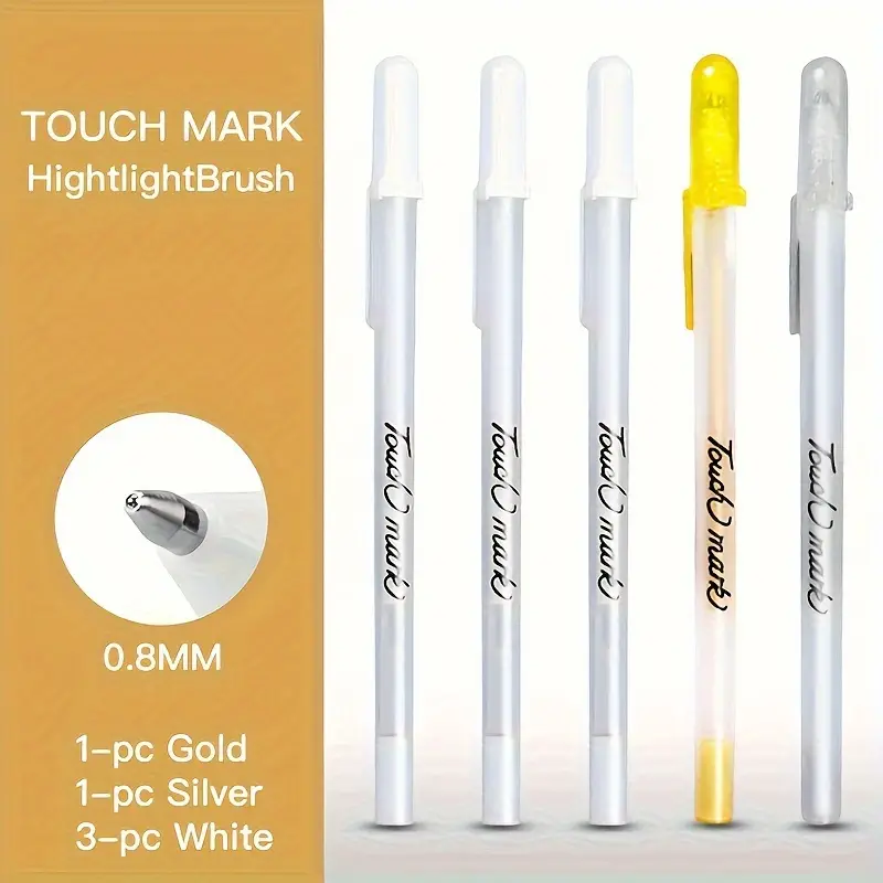 3pcs White, 1pc Golden & 1pc Silvery Gel Pens, 0.8mm Highlighter Pens, Fine  Point Ink Pen For Black Paper Drawing, Sketching, Illustration, Card Maki