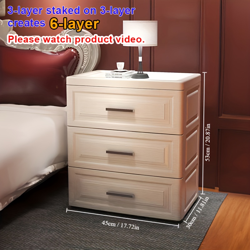 Plastic Drawers Storage Cabinet Dresser Bedside Table Stackable