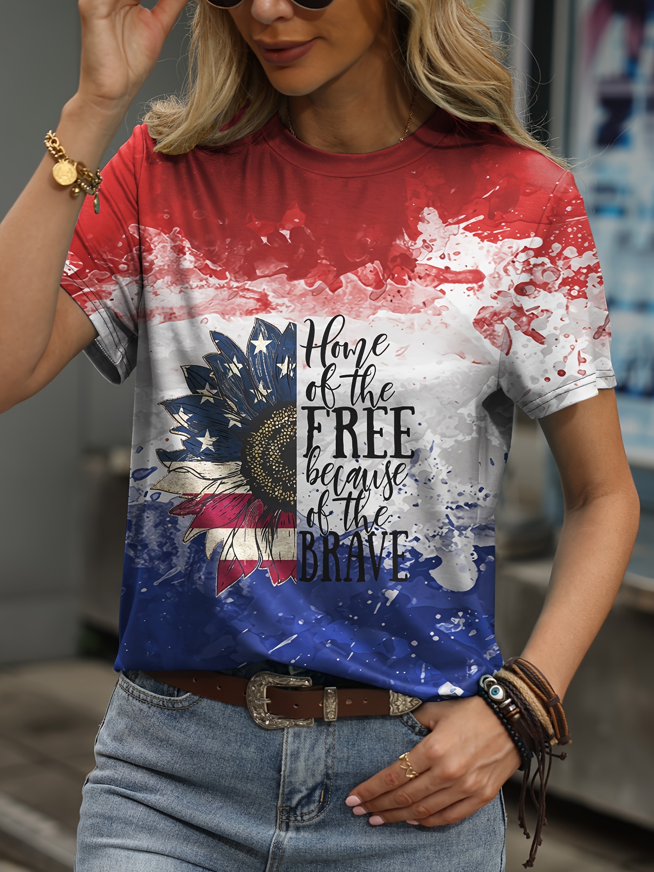 Plus-Size Shirts Dress Women Short Sleeve Stars Stripes Graphic Dress 4th  of July Loose Baggy T-Shirt Top Dresses