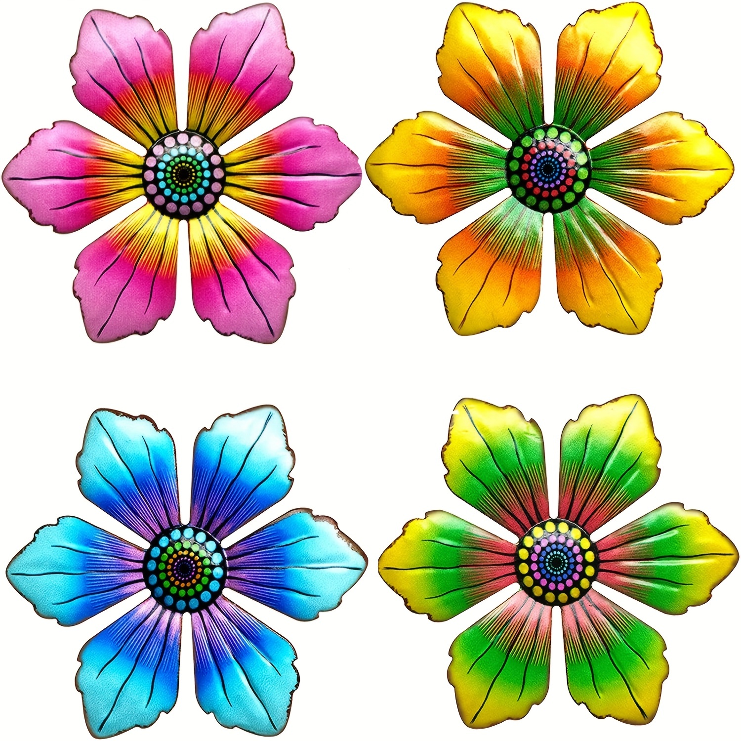 1pc Metal Flower Wall Art Decoration 3D Flowers Wall Decoration Colorful Garden Wall Sculpture Display Wall Decoration Bedroom Living Room Wedding Home Craft Decor Gift Decoration