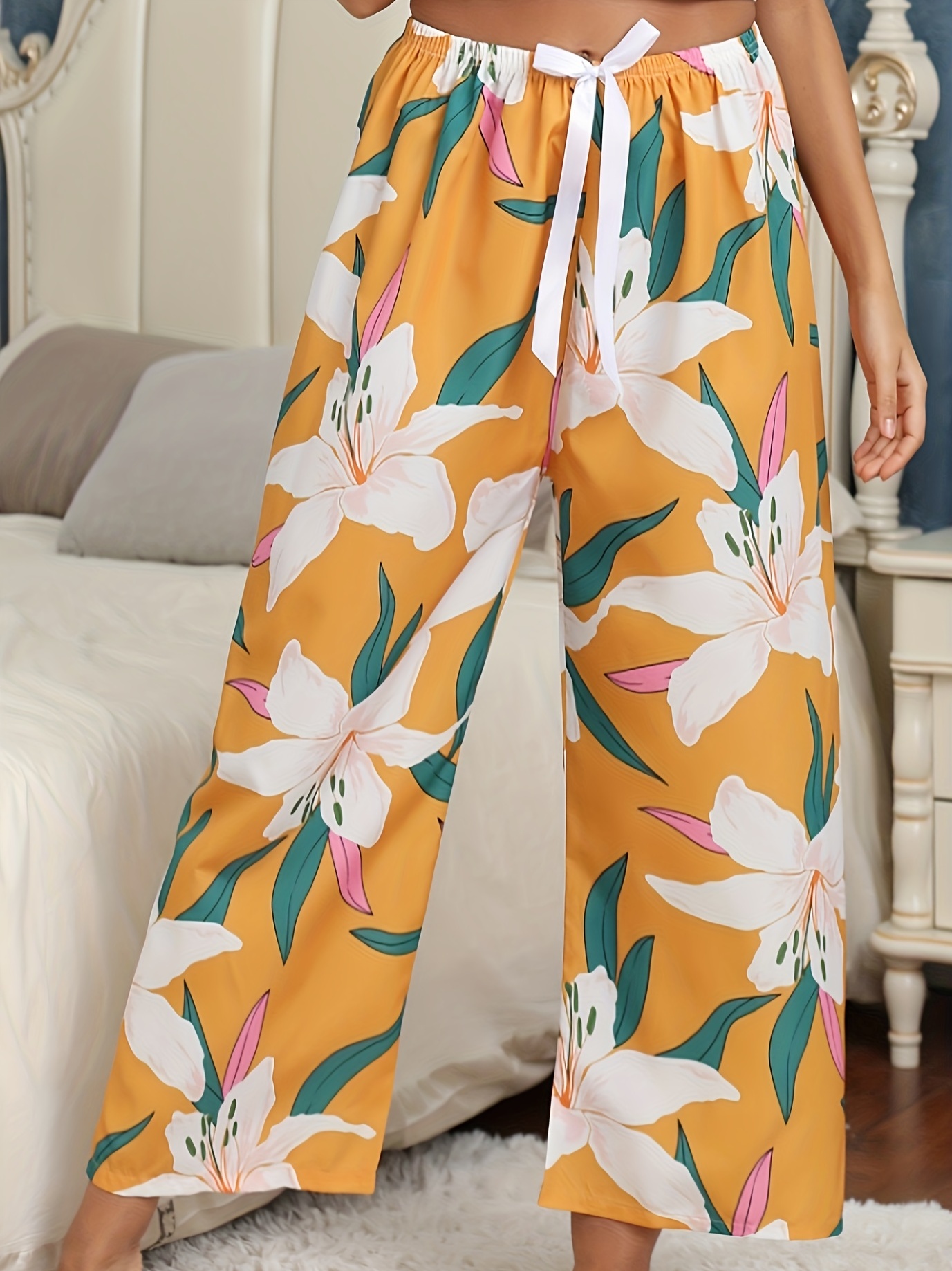 Boho Floral Drawstring Wide Leg Pants Casual Comfortable - Temu