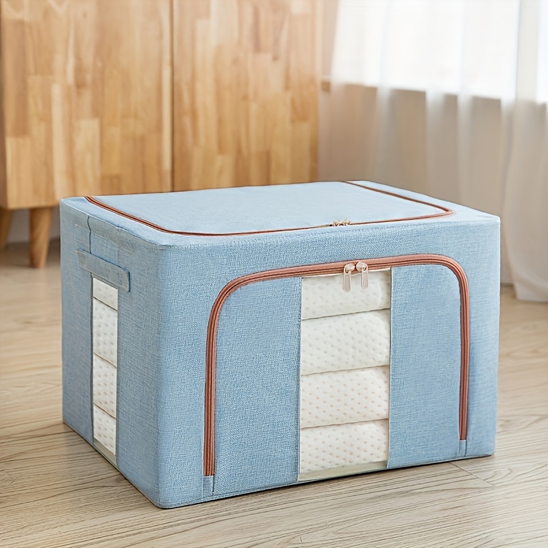 1pc large capacity storage bag with handles portable clothes storage box with window for clothes quilts household wardrobe organizer space saving organizer of closet bedroom home dorm bedroom accessories details 6