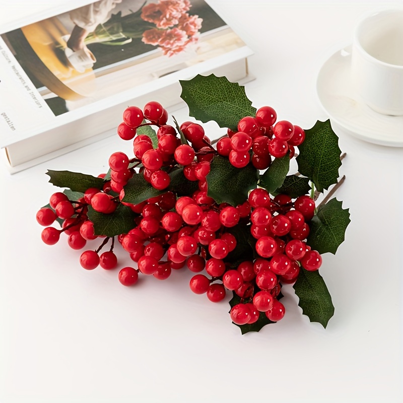 Artificial Red Berries Twig Fake Flower Faux Holly Berry - Temu