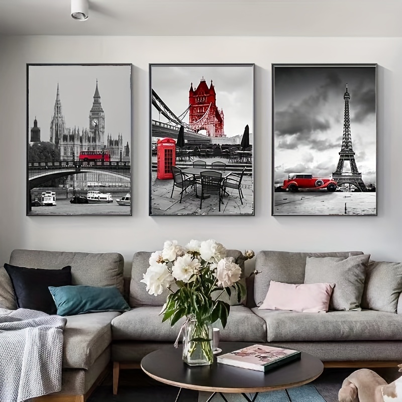 Canvas Poster, Vintage Art, Black And White, Architectural Red Contrast  Color Oil Canvas Decorative Painting, Ideal Gift For Living Room, Kitchen, Decor  Wall Art Wall Decor, Home Decor, Wall Art, Room Decor,
