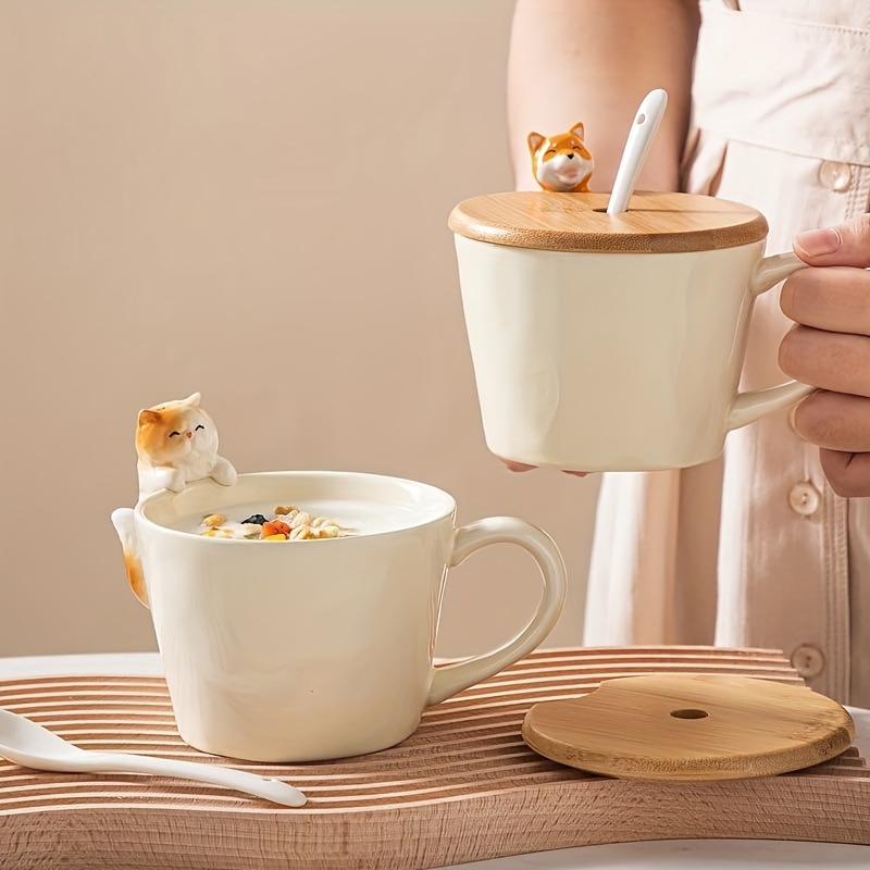 Home And Aesthetics Coffee Mug With Bear Lid And Spoon - Temu