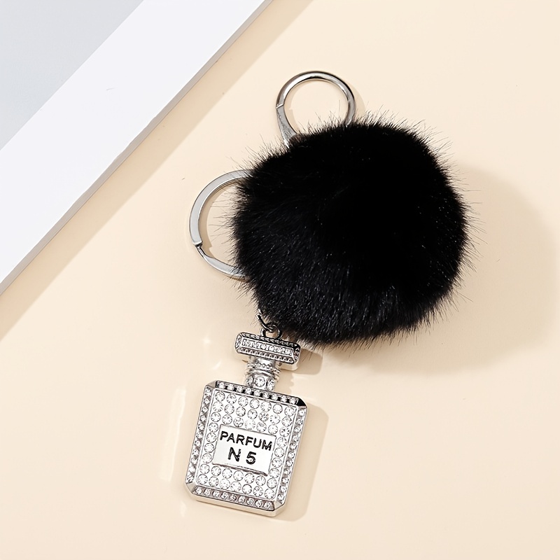 Perfume Bottle Rhinestone Keychain Black Pompom Trendy Womens Metal Bag  Pendant Elegant Keyring Ornament Accessories - Jewelry & Accessories - Temu  Belgium