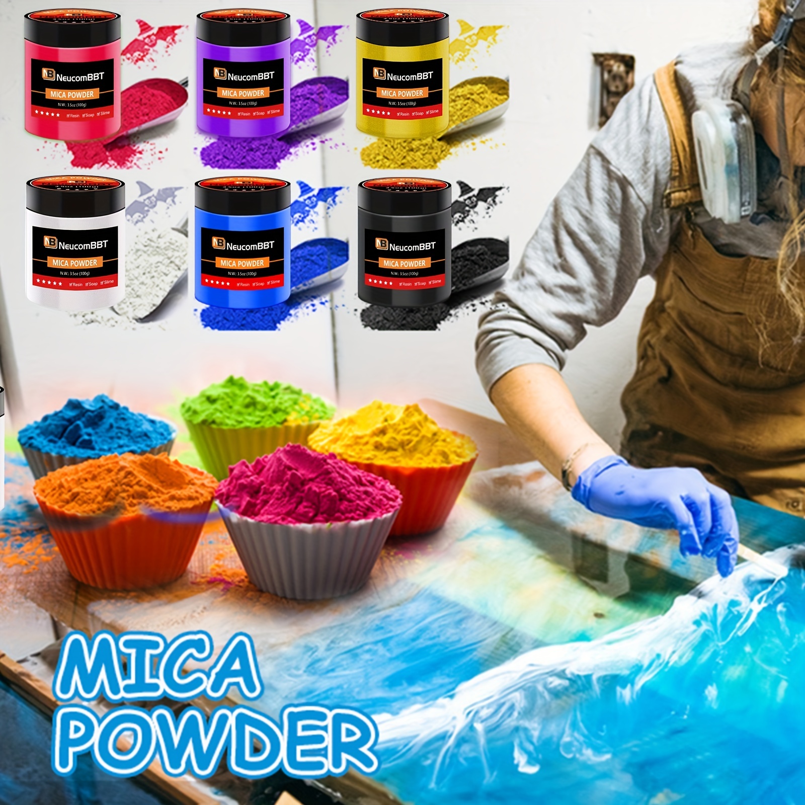 Azure Blue Mica Powder for Epoxy Resin, Soap Making, Lipgloss 2oz Jar