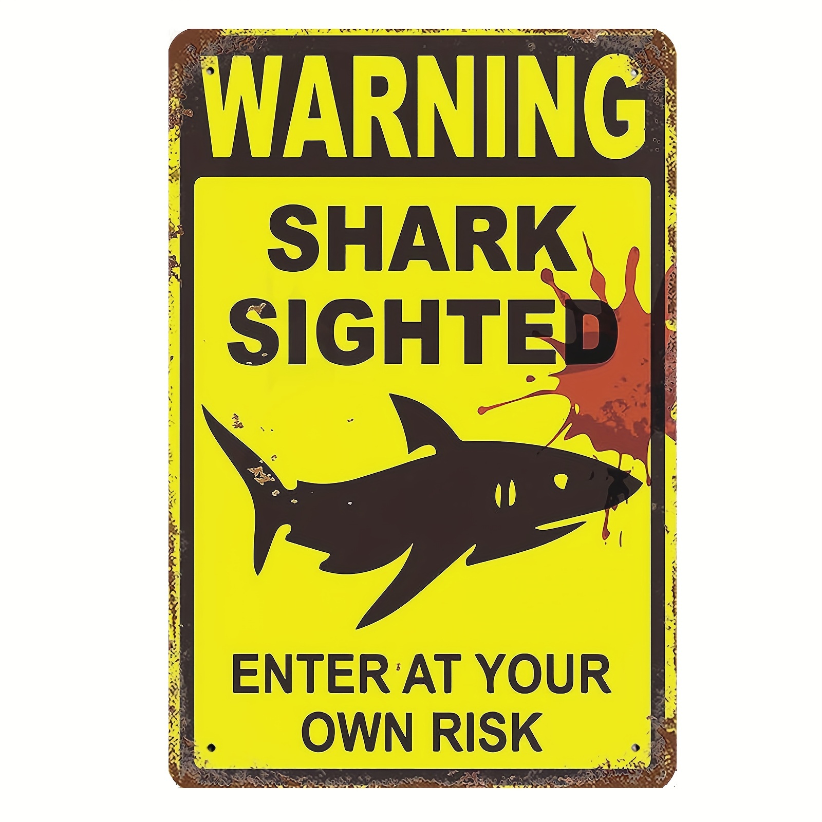 Metal Sign Vintage Shark Sighted Enter Risk Retro Wall Decor Temu