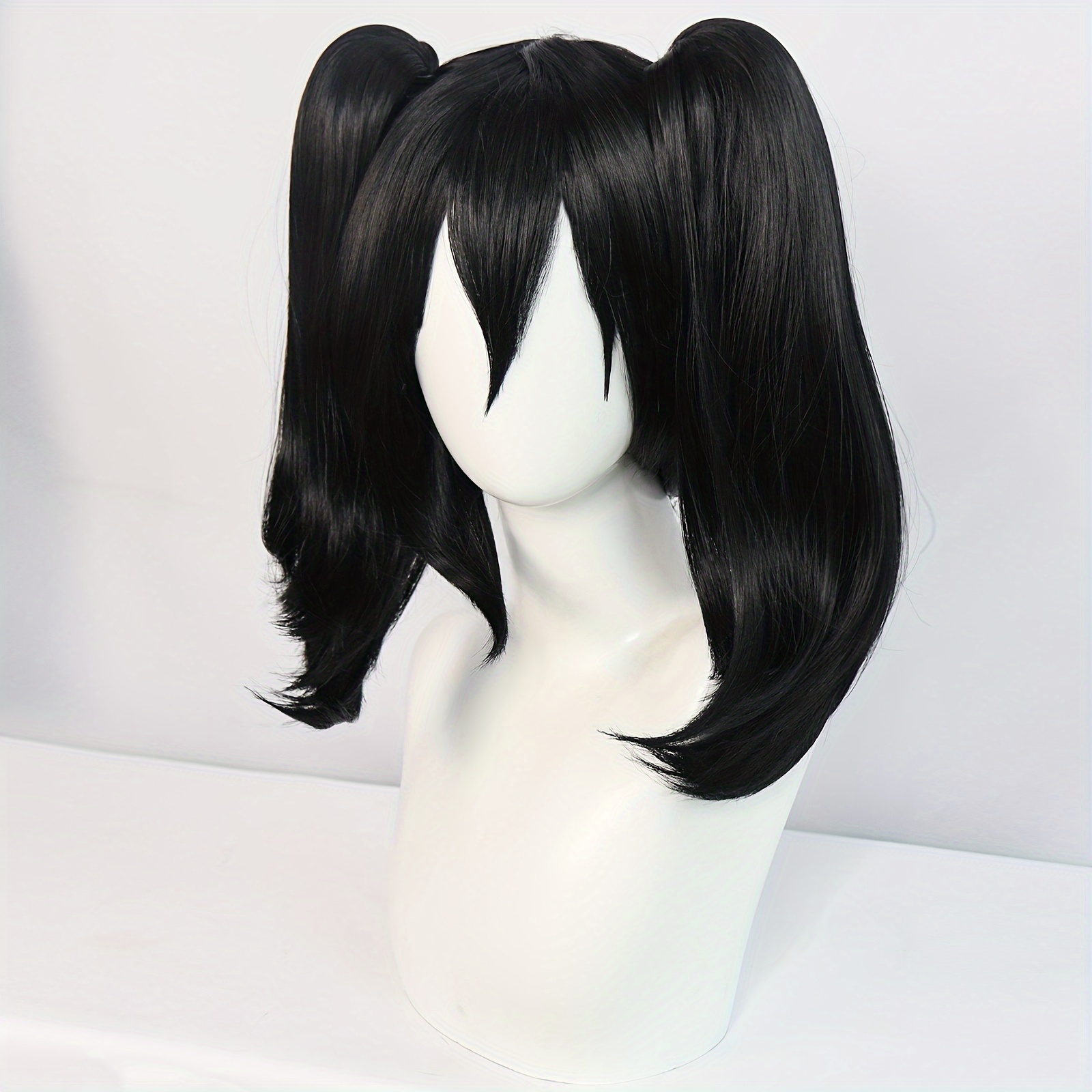 Anime Medium Long Synthetic Black Pigtail Wig Halloween Temu