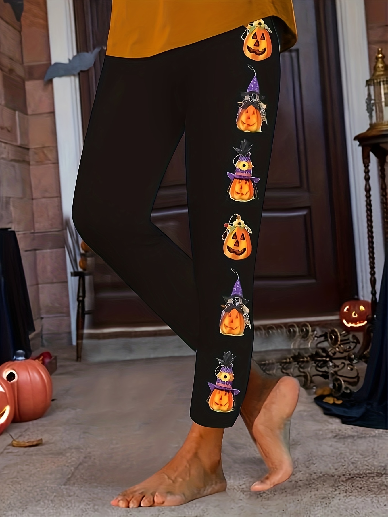 Plus Size Halloween Capri Leggings Women's Plus Allover Cat - Temu