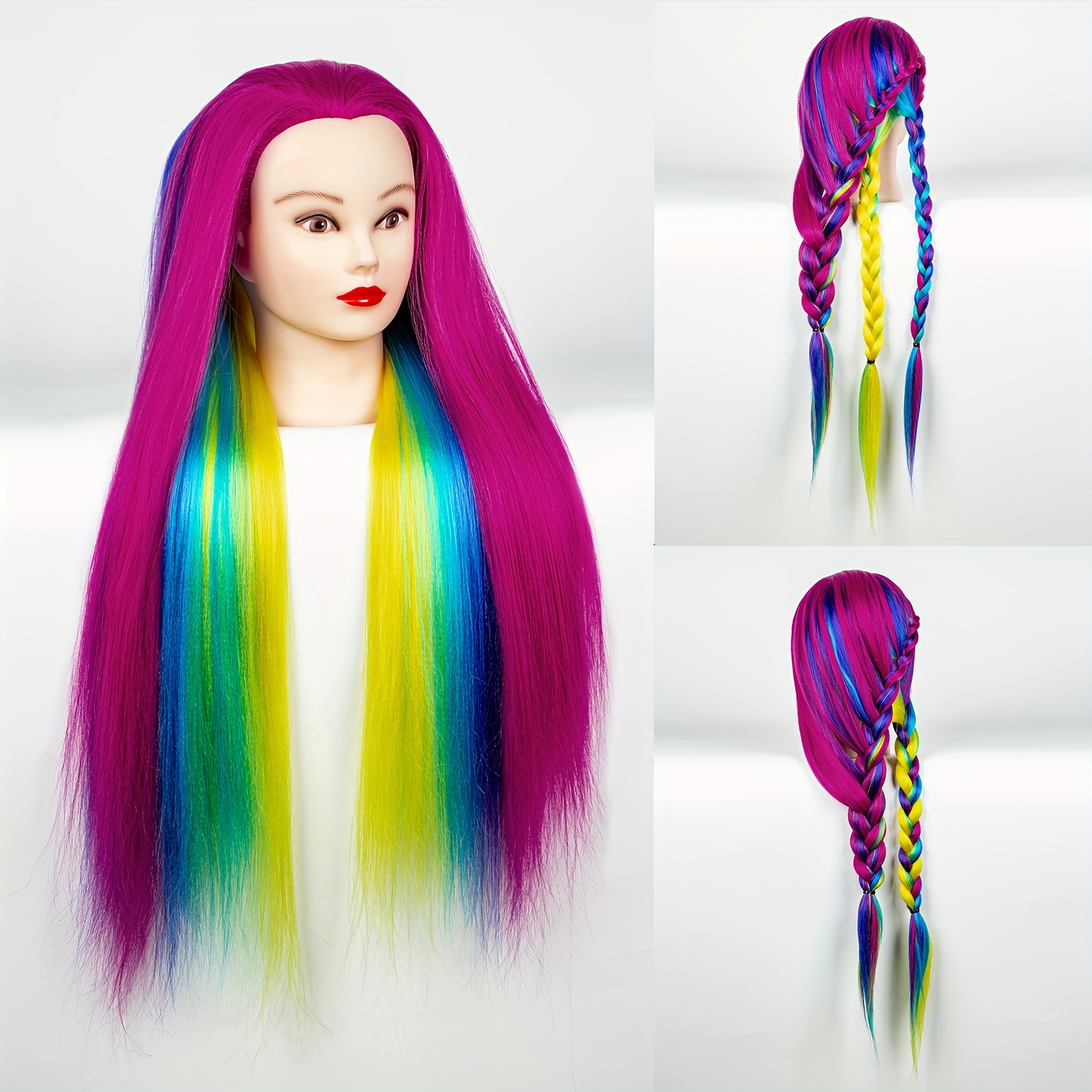 Premium Mannequin Head With Colorful Two Tone Straight Hair - Temu